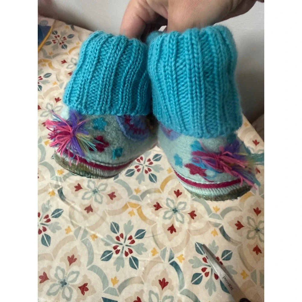 Garnet Hill Kids Wool Unicorn Slippers Mint‎ Blue Bootie Size 2 Made in Ukraine